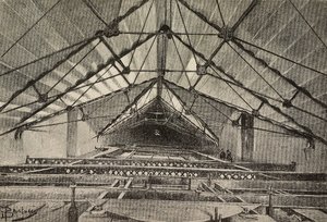 Tető és a mennyezetet tartó fémrács, a Lateráni Szent János Főbazilika új karja, Róma, Olaszország, Dante Paolocci rajza, metszet a L