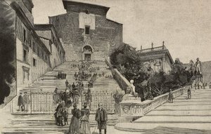 A Santa Maria-bazilika kilátása Aracoeli-ben, Róma, Olaszország, metszet Dante Paolocci rajza után, L