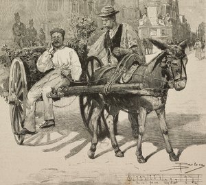 Vízárus (acquarolo), Róma utcáiban lévő Acetosa szökőkútból származó vizet árusít, Dante Paolocci rajza alapján, a L