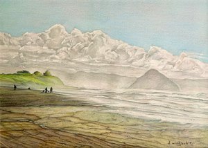 Kaliforniai partvonal, 2017 (ceruza, tinta és akril, papír) alkotó: Darrell Windjack