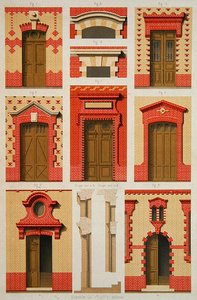 Tervek vetületekhez és oromfalakhoz téglából, illusztráció a „La Brique Ordinaire”-ből, J. Lacroux, Editions Ducher alkotó: Daumont Daumont