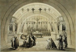 Az Annunciáció vagy a Kálvária temploma, a "Szentföld"-ből, L. Stroobant metszete. alkotó: David (after) Roberts