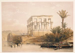 Egyiptom, a "Fáraó ágyaként" ismert Philae temploma, David Roberts "Egyiptom és Núbia" rajza alapján készült metszet