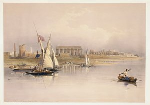 Egyiptom, Luxor romjai a Nílus folyóból, metszet David Roberts rajza alapján alkotó: David (after) Roberts