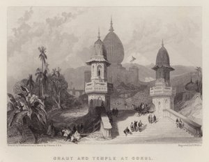 Ghaut és templom Gokulban (színes litó) alkotó: David (after) Roberts
