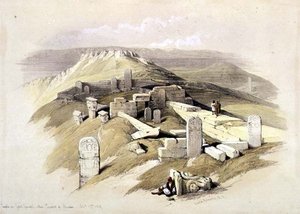 Temple on Gebel Garbage, Serabit el Khadim, 1839. február 17., 119. tábla a „Szentföld” III. kötetéből, Louis Haghe (1806-85) kocsma metszetével. 1849 (litó)