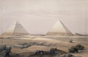 A gízai piramisok, metszet David Roberts (1796-1864) rajzából, Egyiptomból és Núbiából