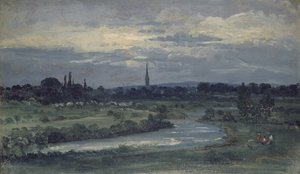 Kilátás a Pugin-házból Salisbury közelében (olaj, malomdeszka, rajzként rögzítve)