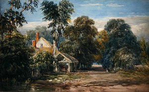 Víkendház és Byre az erdő szélén alkotó: David Cox