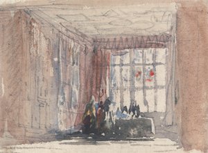 Tudor szoba figurákkal, esetleg Hardwick Hall vagy Haddon Hall alkotó: David Cox
