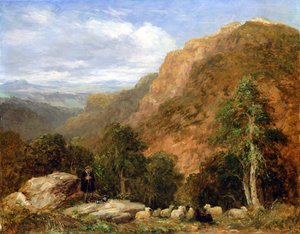 Kilátás fentről Bettws-y-Coed, Moel Siabod és a Snowdon-hegység a távolban, 1853 alkotó: David Cox