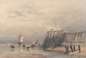 Vitorlás bárkák és garnélarákok a mólóról alkotó: David Cox