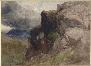 Sziklás táj Walesben alakrajzzal az előtérben jobbra alkotó: David Cox d.Æ.