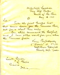 David D. Porter, U. S. S. Benton, a Red River torkolatának levele Seth Ledyard Phelpshez, Kairó, Illinois, 1863. május 12. alkotó: David D. Porter
