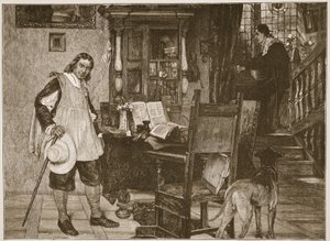 Oliver Cromwell úr meglátogatja John Milton urat, illusztráció "Az anglikán egyház" című könyvből: A History for the People", H.D.M. Spence-Jones, kiad. 1910 körül (szepiaszínű fotó). alkotó: David Dalhoff Neal