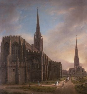 St. Michaels és Holy Trinity templomok, északkeletről, Coventry, 1849 alkotó: David Gee