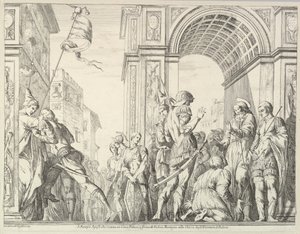 Szent Jakab meggyógyít egy vak embert, A Szent Jakab és Kristóf története az Eremben..., 1776-ból. alkotó: David Giovanni