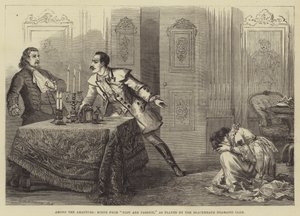 Az amatőrök között, jelenet a Plot és szenvedélyből, a Blackheath Dramatic Club előadásában. alkotó: David Henry Friston