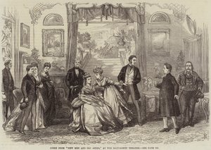 Jelenet a Haymarket Színházban az Új emberek és vénségek című előadásból. alkotó: David Henry Friston