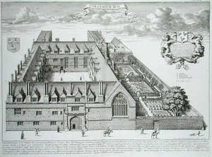 Az oxfordi Jesus College, az „Oxonia Illustrata”-ból, 1675-ben megjelent (metszet) alkotó: David Loggan