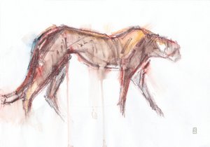 Gepárdvadászat, 2019 (kréta/akvarell papíron) alkotó: David Mayer