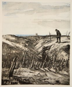 Egy romos lövészárok, illusztráció a Country Life Ltd. által kiadott "The Western Front" című könyvből.