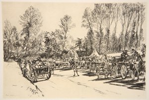 Egy utántöltő pont, illusztráció a Country Life Ltd. által kiadott "The Western Front" című könyvből. alkotó: David Muirhead Bone