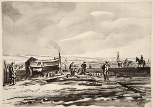 A Somme-on: Sár, illusztráció a Country Life Ltd. által kiadott "The Western Front" című kötetből. alkotó: David Muirhead Bone