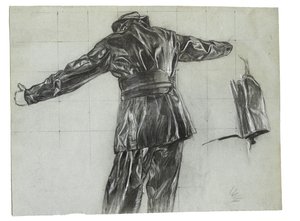 Tanulmány téli aknafektetéshez Izlandnál, 1942 körül, 9. kép (szénceruza és kréta, papír) alkotó: David Muirhead Bone