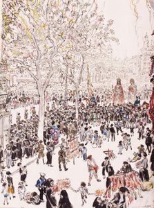A város és az óriások zászlaja, Corpus Christi körmenet, Ramblas, Barcelona, június 8. alkotó: David Muirhead Bone
