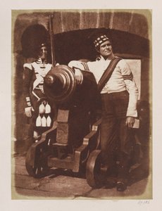 Artilleryman és Highlander, Edinburgh Castle (sópapír nyomat kalotípus negatívról) alkotó: David Octavius Hill