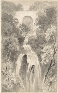 Vízesés látképe (recto); Tájtanulmány (verso) alkotó: David Octavius Hill