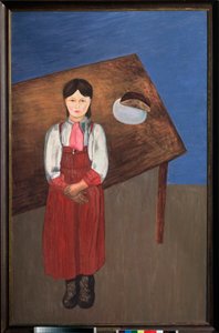 Aniska. (egy mélabús kislány portréja az asztal előtt). David Petrovich Sterenberg (1881-1948) festménye, olaj, vászon