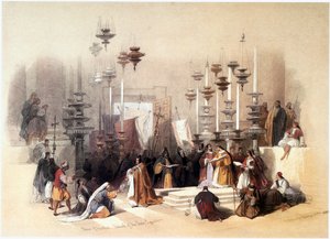 A Szentföldön: Jeruzsálem, Szent Sír-templom, a kenet köve ... alkotó: David Roberts