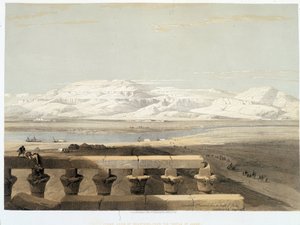 Hegy Líbiában, az egyiptomi Luxor templomából nézve. A rajz 1838-ban készült a „Szentföldön”, London 1849-ben alkotó: David Roberts