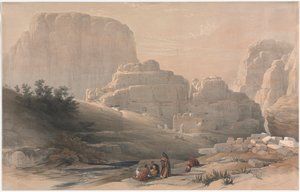 Petra, a völgy alsó vége, az Akropolisz megtekintése, 1839. alkotó: David Roberts