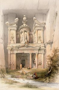 Petra, 1839. március 7., a „Szentföld” III. kötetének 92. táblája, Louis Haghe (1806-85) kocsma metszete. 1849