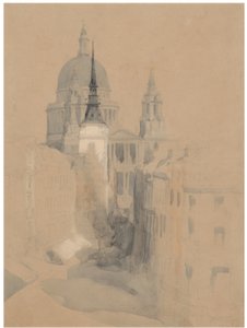 A londoni Szent Pál székesegyház vázlata a Ludgate Circusról alkotó: David Roberts