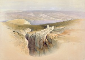 A Holt-tenger Moáb felé nézve, 1839. április 4., „A Szentföld” II. kötetének 50. táblája, Louis Haghe (1806-85) kocsma metszetében. 1843 alkotó: David Roberts