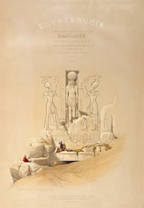 A núbiai Aboo Simbel nagy templomának bejárata, az „Egyiptom és Núbia” I. kötetének címlapja, Louis Haghe (1806-85) metszetével, Londonban, 1846-ban. alkotó: David Roberts