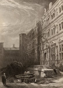 Heidelberg nagy udvara, H. Winkles metszete, illusztráció a „Rajna zarándokai” 1840-ben megjelent könyvéből alkotó: David Roberts