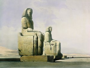 Théba, 1838. december 4., Memnon kolosszusának részlete, 12. tábla Egyiptom és Núbia I. kötetéből, Louis Haghe vésette 1806-85 pub. 1846 litho részlet a 67033-ból