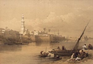 Kilátás a Nílusra, komp Gizába, "Egyiptom és Núbia", Vol.3 (litho) alkotó: David Roberts