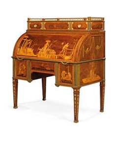 Mechanikai hengeriroda, Neuwied, 1776-79 körül (ormolura szerelt és sárgaréz berakású amboyna, tulipánfa, pácolt platán és intarzia)