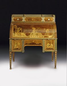 Mechanikus hengeriroda, a Francois Redmondnak tulajdonított tartók, 1777-80 körül (ormolura szerelt, sárgaréz berakású amboyna, tulipánfa, pácolt platán és intarzia) (lásd még: 486603)