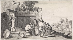 Öt gazda egy tonna körül Műfaji jelenetek a szabadban (sorozat címe) alkotó: David Teniers (II)