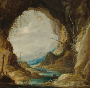 Vista egy barlangból, 1630-as évek eleje. alkotó: David Teniers II