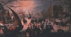 Egy falu télen dzsentri jégvitorlázással alkotó: David Vinckboons