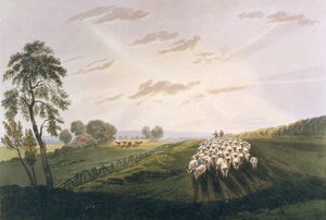 Délután, Kilátás Surreyben, illusztráció a Tájfestészetről és akvarell hatásról, 1841. (kézzel színezett akvatinta)