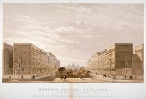 Házügynök hirdetése ingatlanokról a Norfolk Square-en, Paddington, London, 1870.